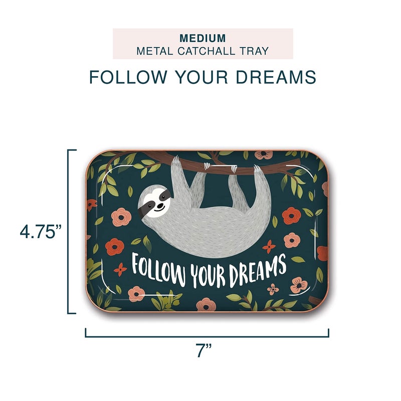 Studio Oh! Medium Metal Catchall Tray by Studio Oh! - Follow Your Dreams Sloth - 7" x 4.75" - Dish Tray with Unique Full-Color Artwork - Holds Jewelry, Change, Paperclips & Trinkets - Image 2